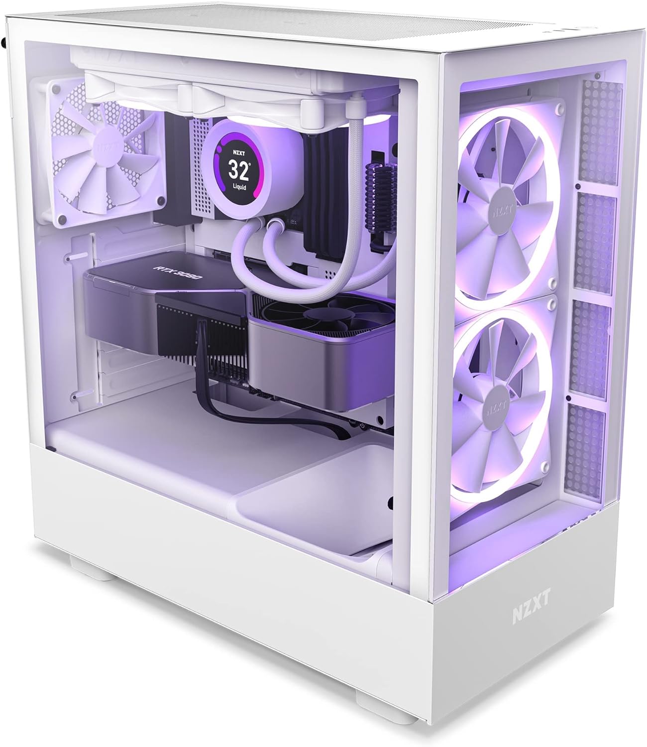 NZXT H5 Flow Compact ATX Mid-Tower PC Gaming Case – High Airflow Perforated Front Panel – Tempered Glass Side Panel – Cable Management – 2 x 120mm Fans Included – 280mm Radiator Support – White