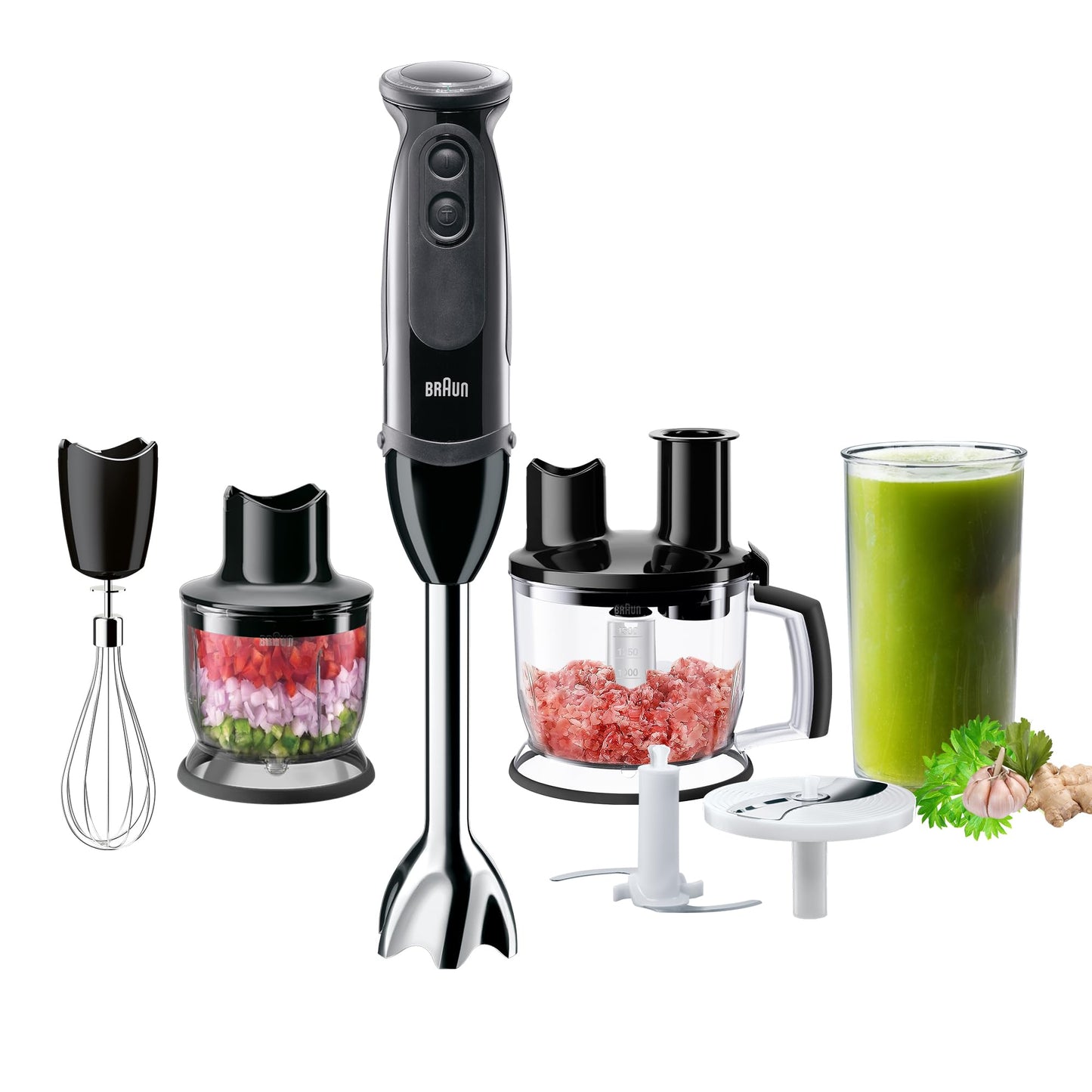 Braun Hand Blender MultiQuick 5 Vario, 1000 Watts, 1.5L Food Processor, 350 ml Chopper, Whisk, Beaker, Splash Control, PowerBell Plus technology, 21 speed wheel - MQ 5285