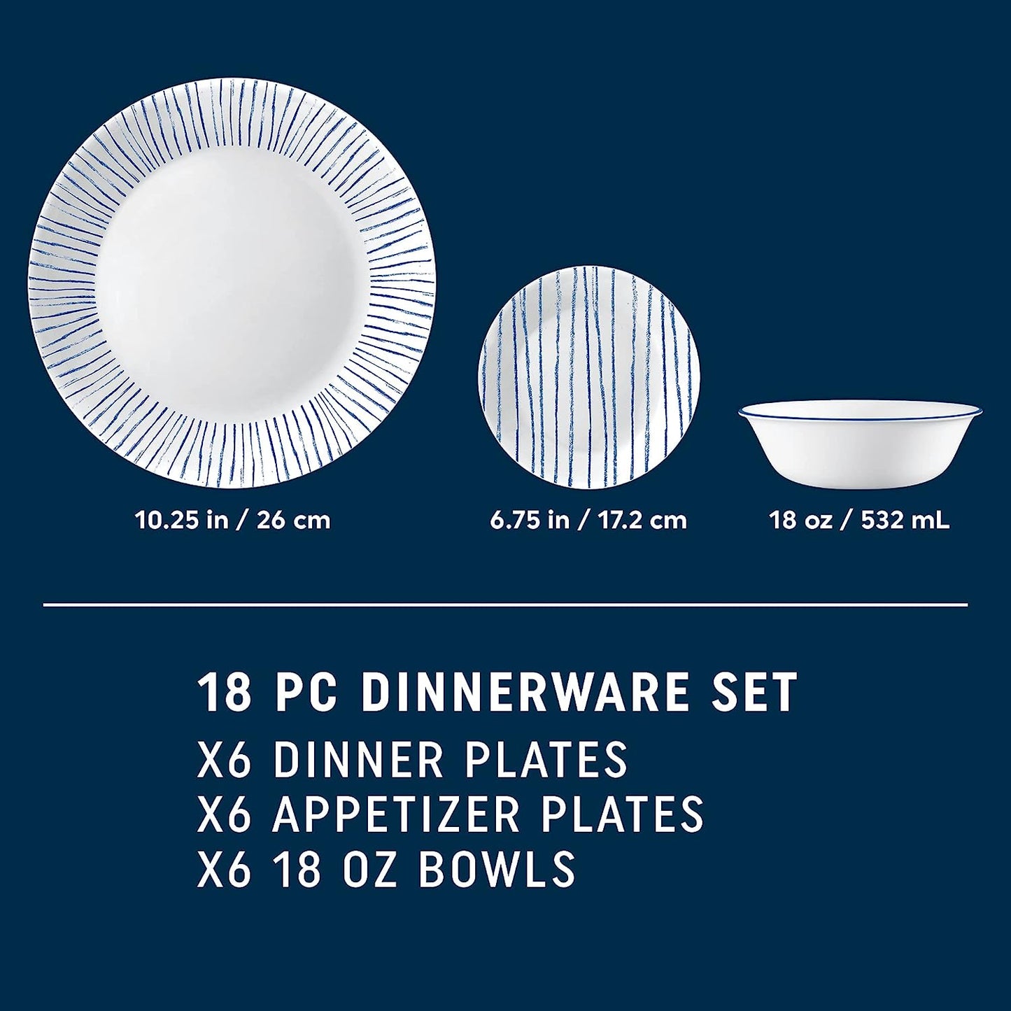 Corelle 18-Piece Chip Resistant Classic Collection Dinnerware Set, Service for 6 18-Piece 1134331