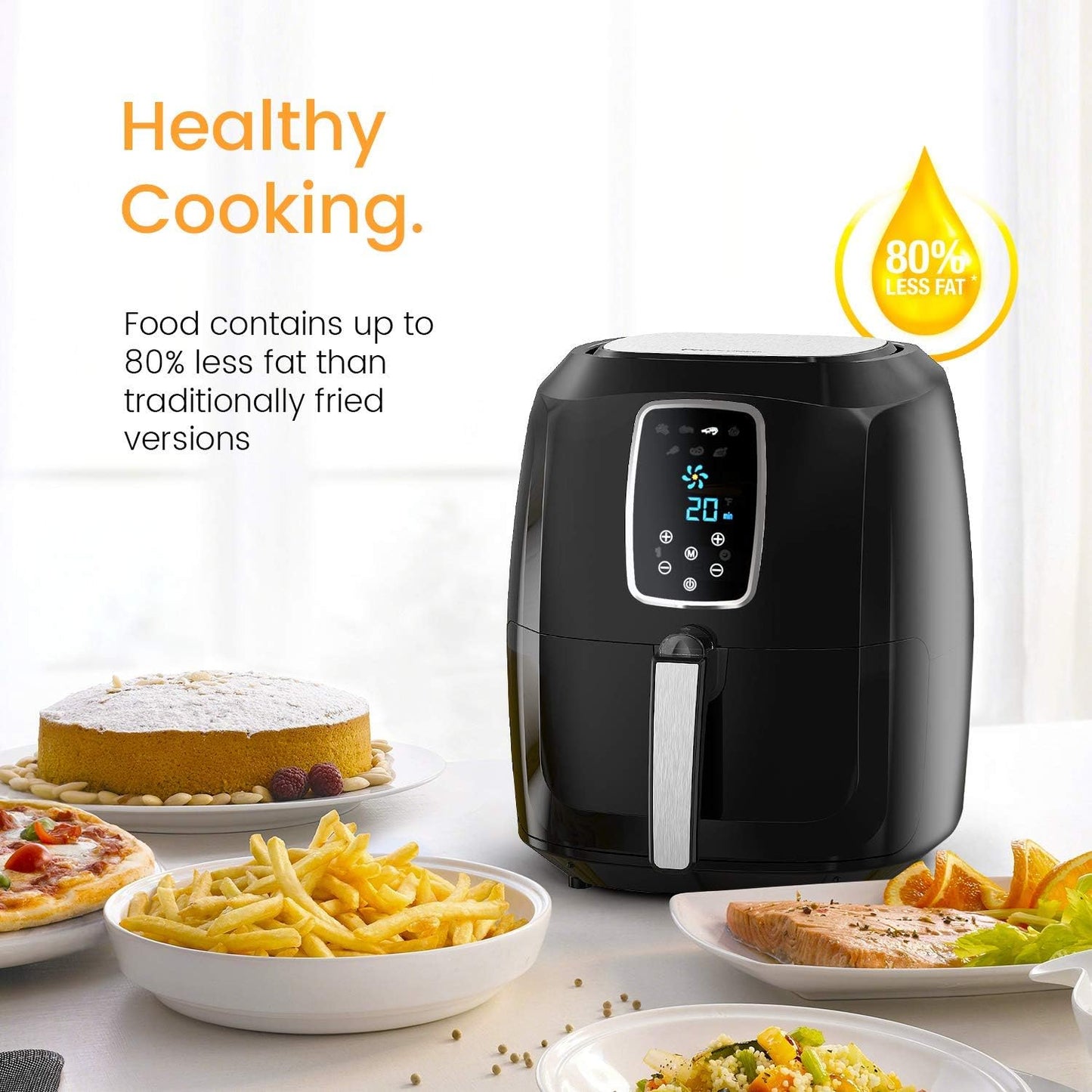 Pro Breeze Air Fryer 4.2L 1400W With Digital Display Timer And Fully Adjustable Temperature Control For Healthy Oil Free & Low Fat Cooking 4.2L Black