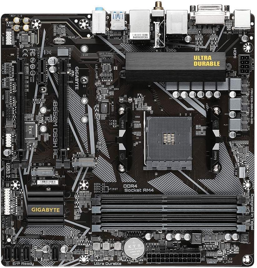 GIGABYTE B550M DS3H AC (AM4 AMD/B550/Micro ATX/Dual M.2/SATA 6Gb/s/USB 3.2 Gen 1/PCIe 4.0/HMDI/DVI/DDR4/Motherboard)