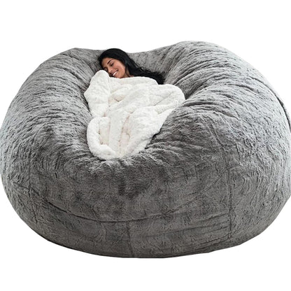 OACEVOZ Giant, Soft Fluffy Fur Bean Bag Chair Cover for Adults (Cover ONLY, NO Filler) 7ft Black Big Bean Bag Bed Oversized Lazy Bean Bag Couch