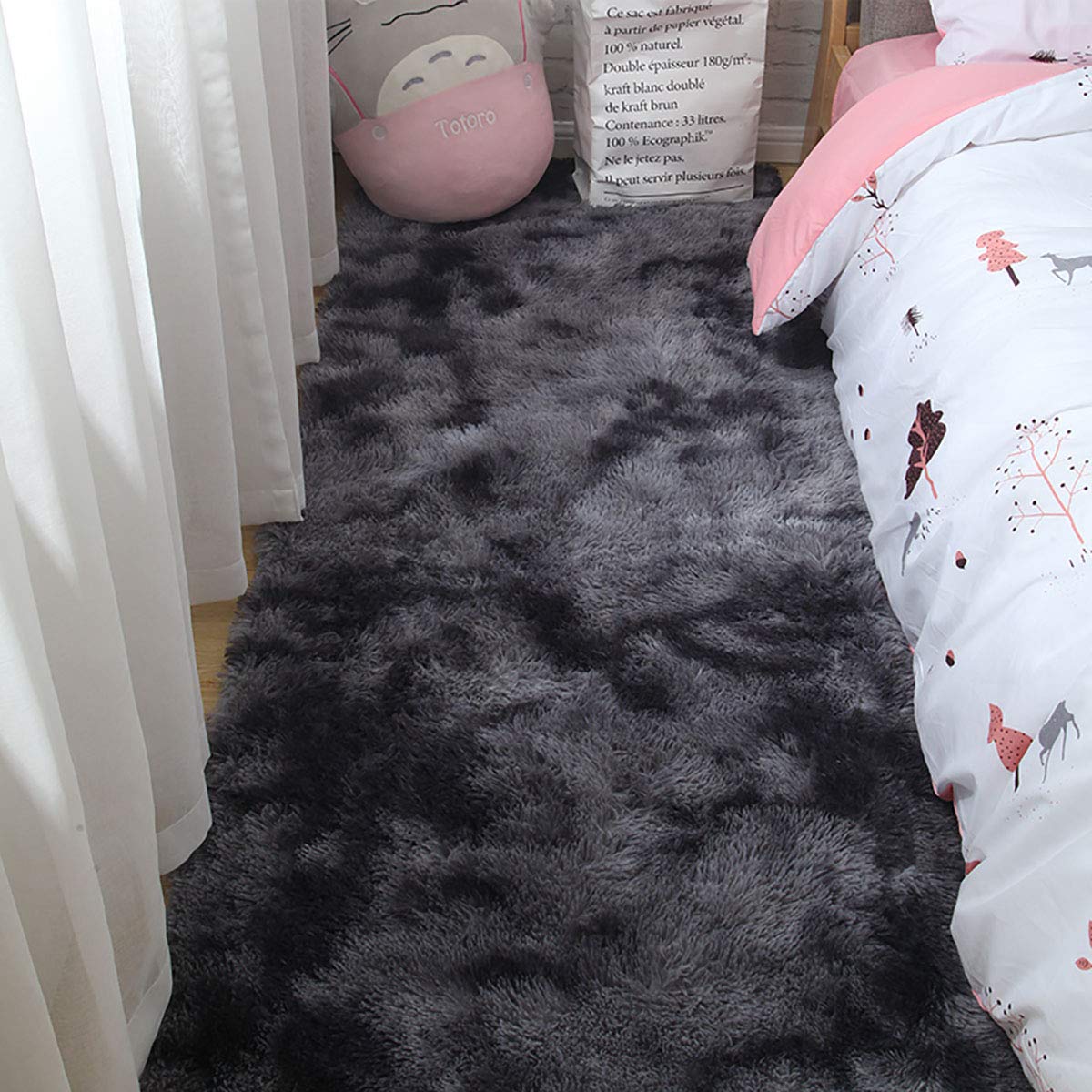 Tinyboy-hbq Area Rugs Shaggy Carpet for Living Room Bedroom Large Fluffy Carpet Modern Non-Slip Mat Multisize Rug Indoor Home Decor (Gray White, 80 x 120 cm)