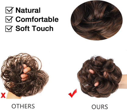 MORICA 1PCS Messy Hair Bun Hair Scrunchies Extension Curly Wavy Messy Synthetic Chignon for Women (12AH613(Light Golden Brown & Lightest Blonde))