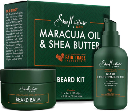 SheaMoisture Beard Oil & Beard Balm - Beard Kit for Men w/ Maracuja & Fair Trade Organic Shea Butter, Dry Beard Oil, Softener & Conditioner (2 Piece Set)