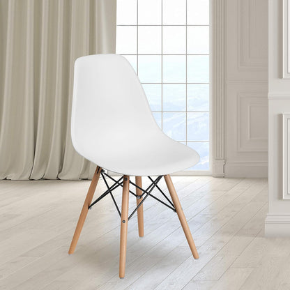 Mahmayi Dining Chairs Set of 1, Modern Mid Century Classic Style Molded Plastic Side Dining Chair with Natural Wood Leg, Heavy Duty for Dining Room (Set of 1)