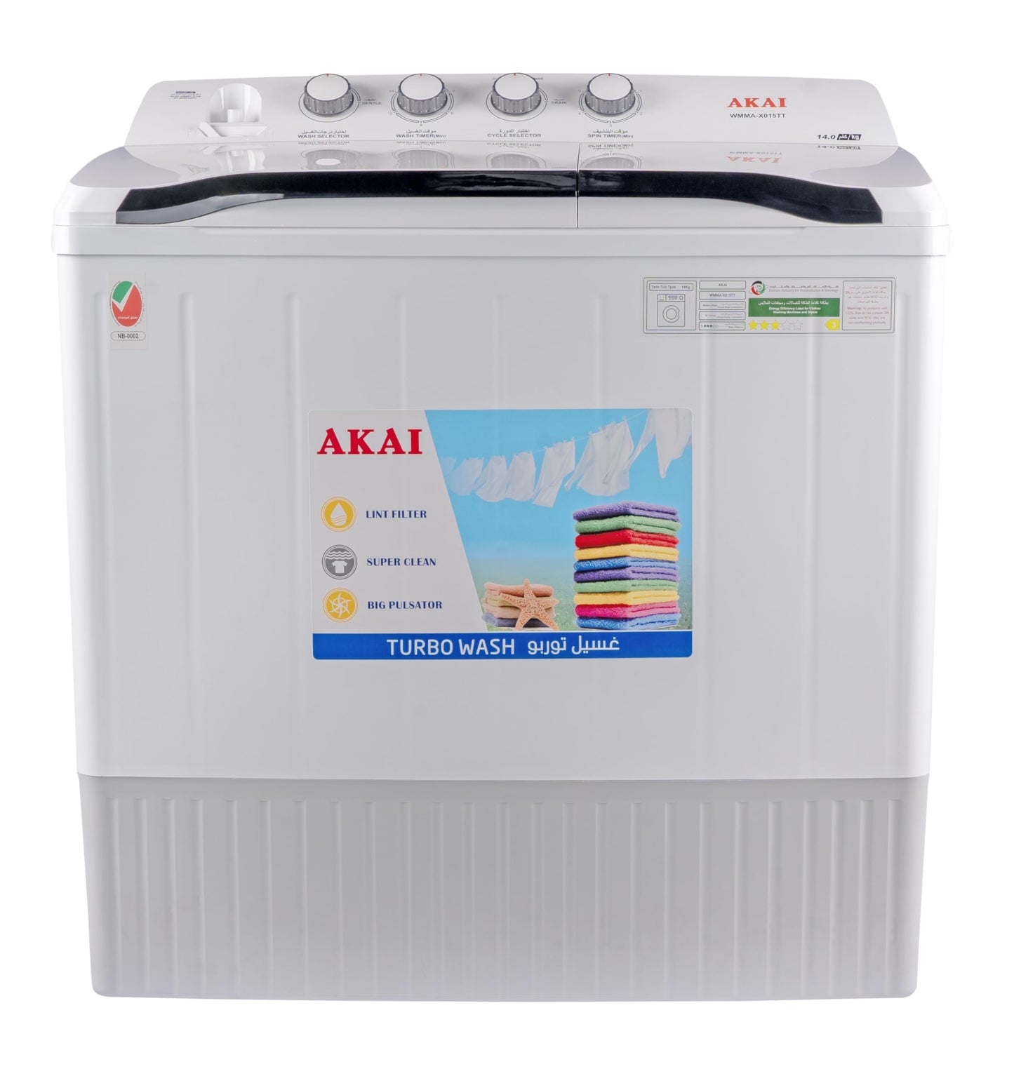 AKAI 5 kg Twin-Tub Semi-Automatic Washing Machine,Powerful Pulsator, Energy Efficient, Easy Wash Timer, Spin Timer, 66CmX 40CmX84Cm White WMMA-XTT51W