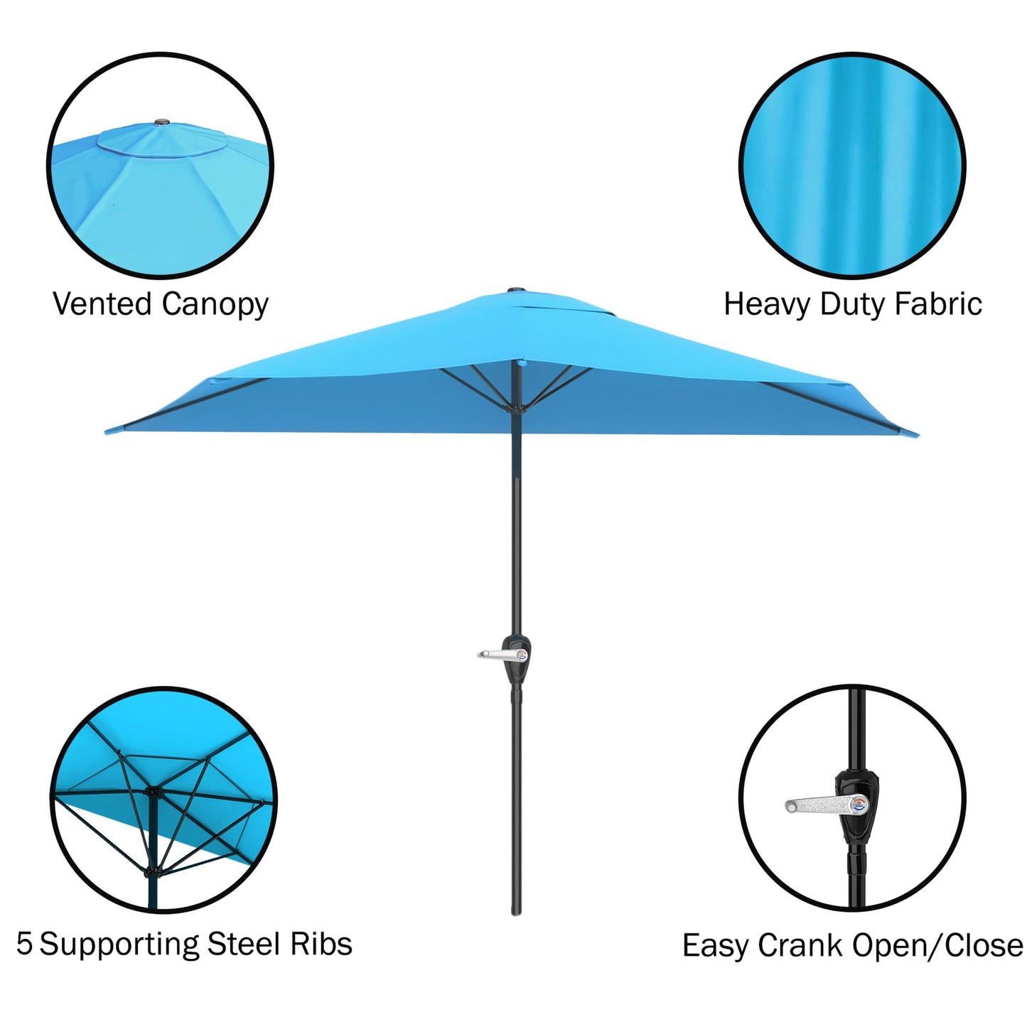 Pure Garden 9' Half Round Patio Umbrella