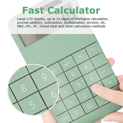 EooCoo Basic Standard Calculator 12 Digit Desktop Calculator with Large LCD Display for Office, School, Home & Business Use, Modern Design - Green