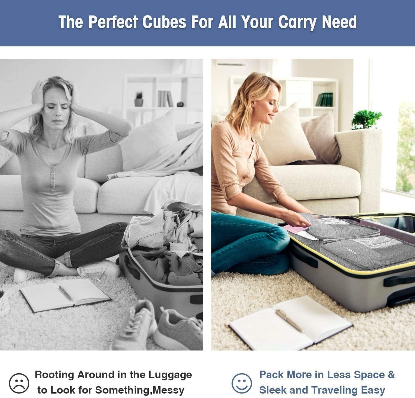 7Pcs Packing Cubes Set for Travel, Travel Cubes Set Foldable Suitcase Organizer Lightweight Luggage Storage Bag