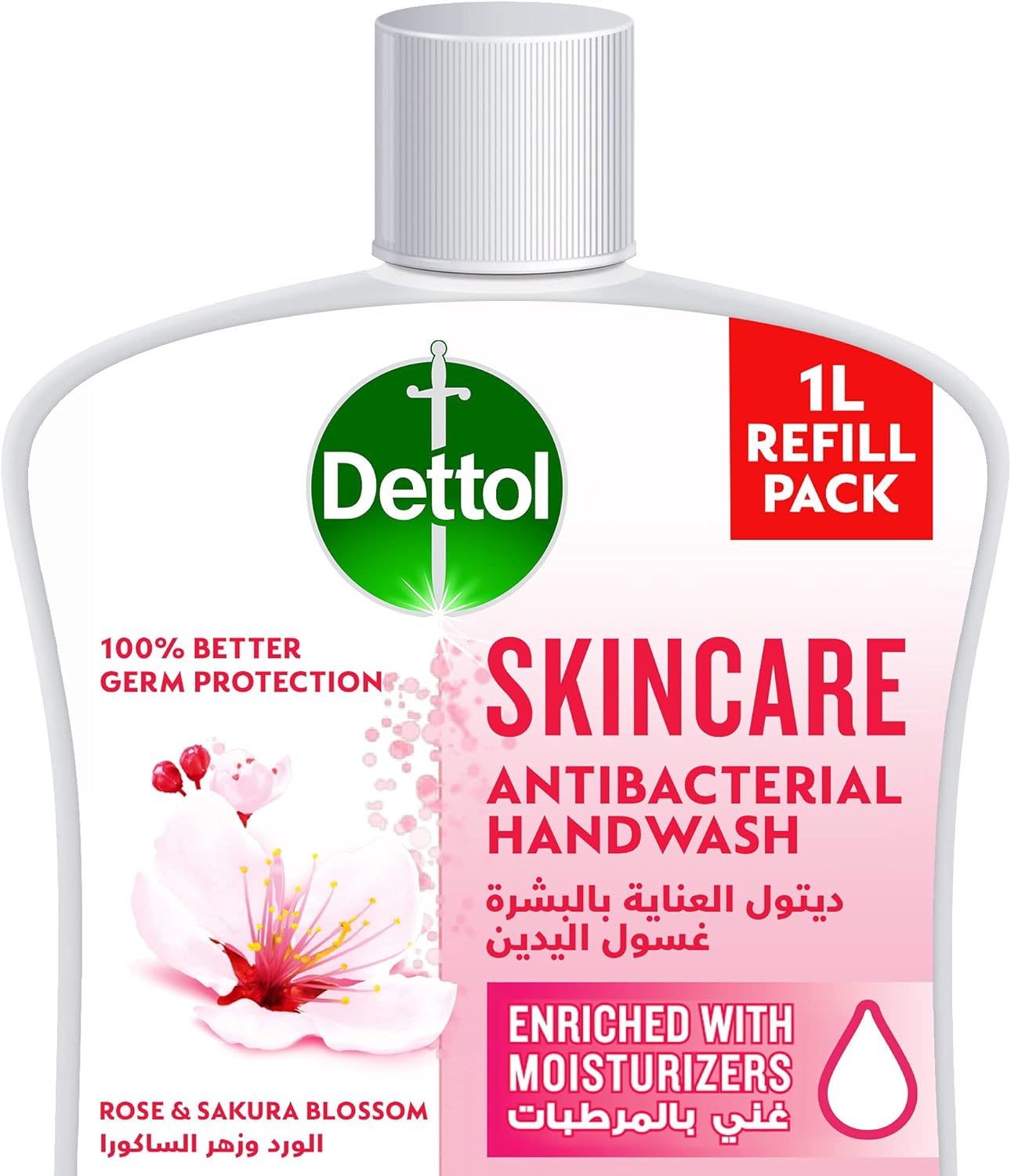 Dettol Skincare Handwash Liquid Soap Refill Rose & Sakura Blossom Fragrance 1Litre