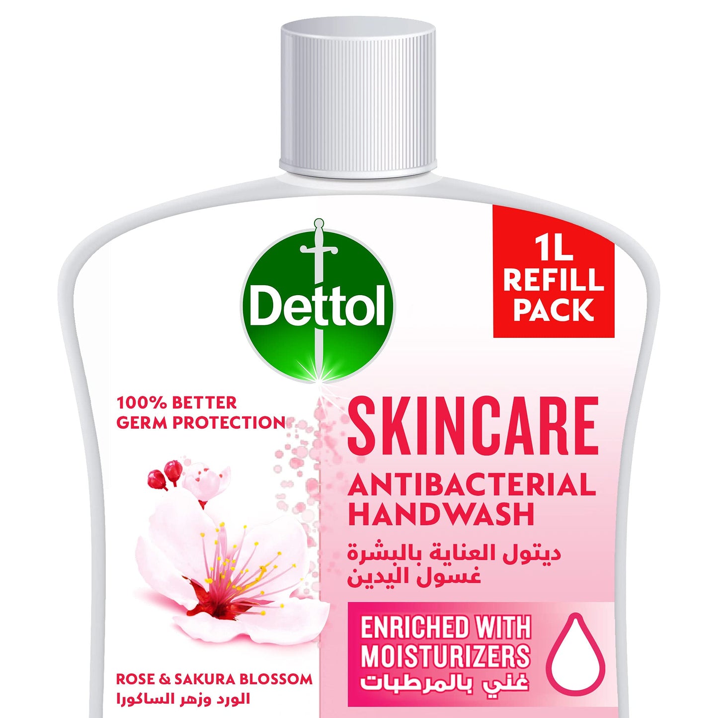 Dettol Skincare Handwash Liquid Soap Refill Rose & Sakura Blossom Fragrance 1Litre