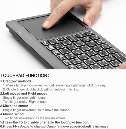 [Arabic layout]Rii RT518S Wireless and Bluetooth 2-LED Color Backlit Multimedia Keyboard with Multi-Touch Big Size Trackpad,Rechargable Keyboard - CaveHubs