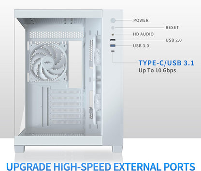 MUSETEX ATX PC Case, 3 x 120mm Fans Pre-Installed, 360MM RAD Support, 270° Full View Tempered Glass Gaming PC Case with Type-C, Mid Tower ATX Computer Case, Black, Y6