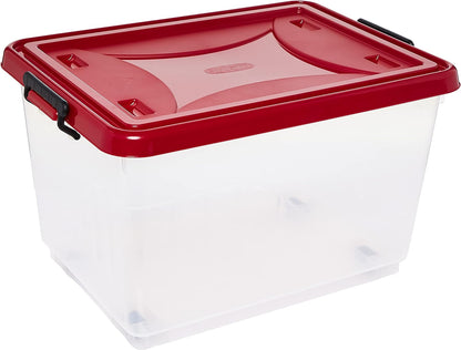 Cosmoplast 55L Clear Plastic Storage Box with Wheels & Lockable Lid Set of 6