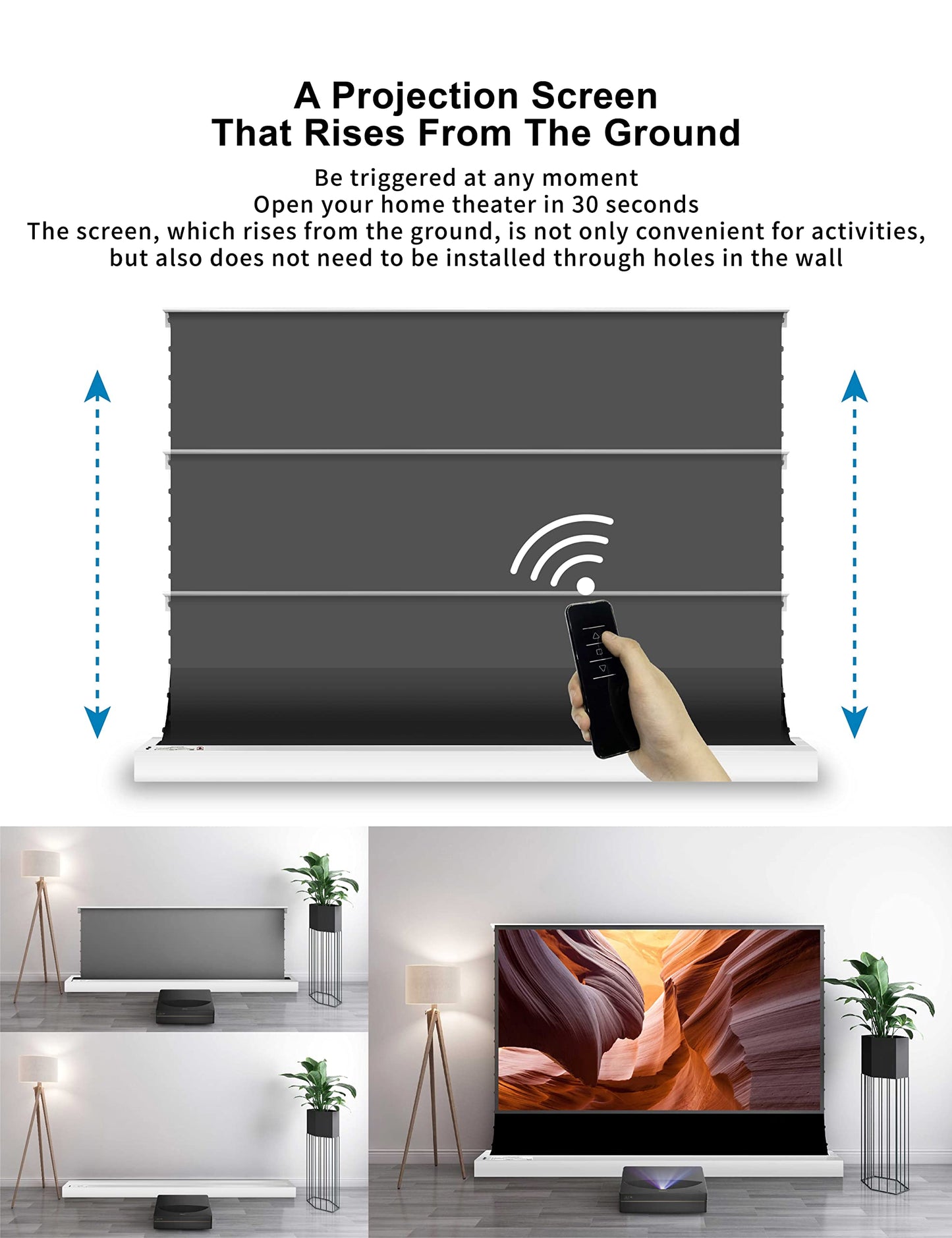 VIVIDSTORM-Projector Screens S PRO 120inch Electric Tension Floor Screen, Portable ALR Movie Theater Compatible Ultra Short Focus Laser Projector,VSDSTUST120H