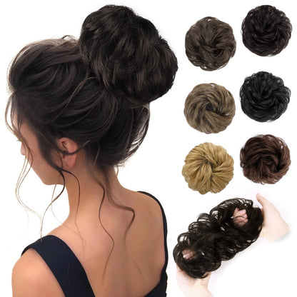 MORICA 1PCS Messy Hair Bun Hair Scrunchies Extension Curly Wavy Messy Synthetic Chignon for Women (12AH613(Light Golden Brown & Lightest Blonde))