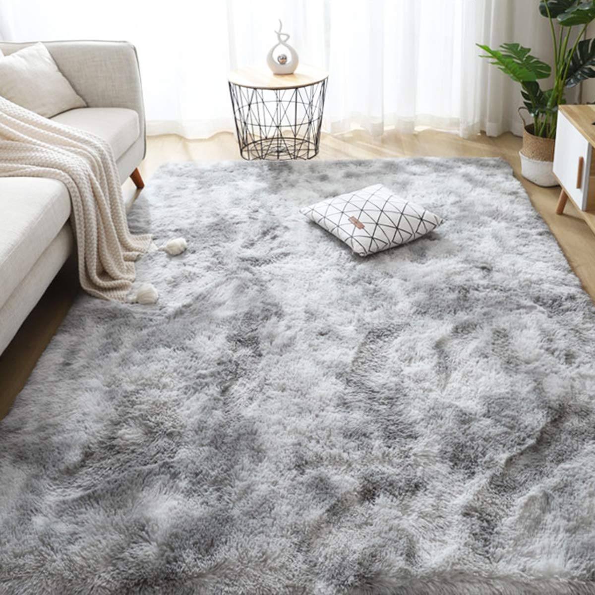 Tinyboy-hbq Area Rugs Shaggy Carpet for Living Room Bedroom Large Fluffy Carpet Modern Non-Slip Mat Multisize Rug Indoor Home Decor (Gray White, 80 x 120 cm)