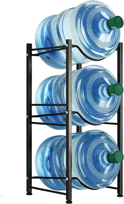 ECVV Water Cooler Jug Rack 3 Tier Water Bottle Storage Organizer Durable and Steady with Rubber Base for 5 Gallon Bottles Black