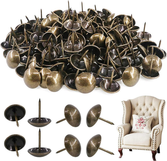 Rustark 200-Pcs 3/4'' (19×21mm) Antique Upholstery Decorative Tacks Furniture Sofa Thumb Tacks Nails Pins Assortment Kit for Upholstered Furniture Cork Board - Bronze