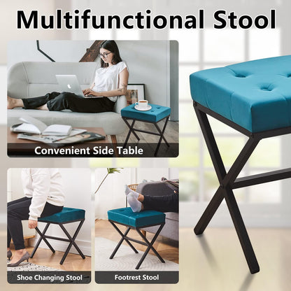 Cpintltr Ottoman Foot Stool Tufted Vanity Stool Ottomans Thickened Cushion Footstool Mulifunctional Shoe Changing Seat Step Stools with Metal X Leg for Living Room Bedroom Faux Leather Black