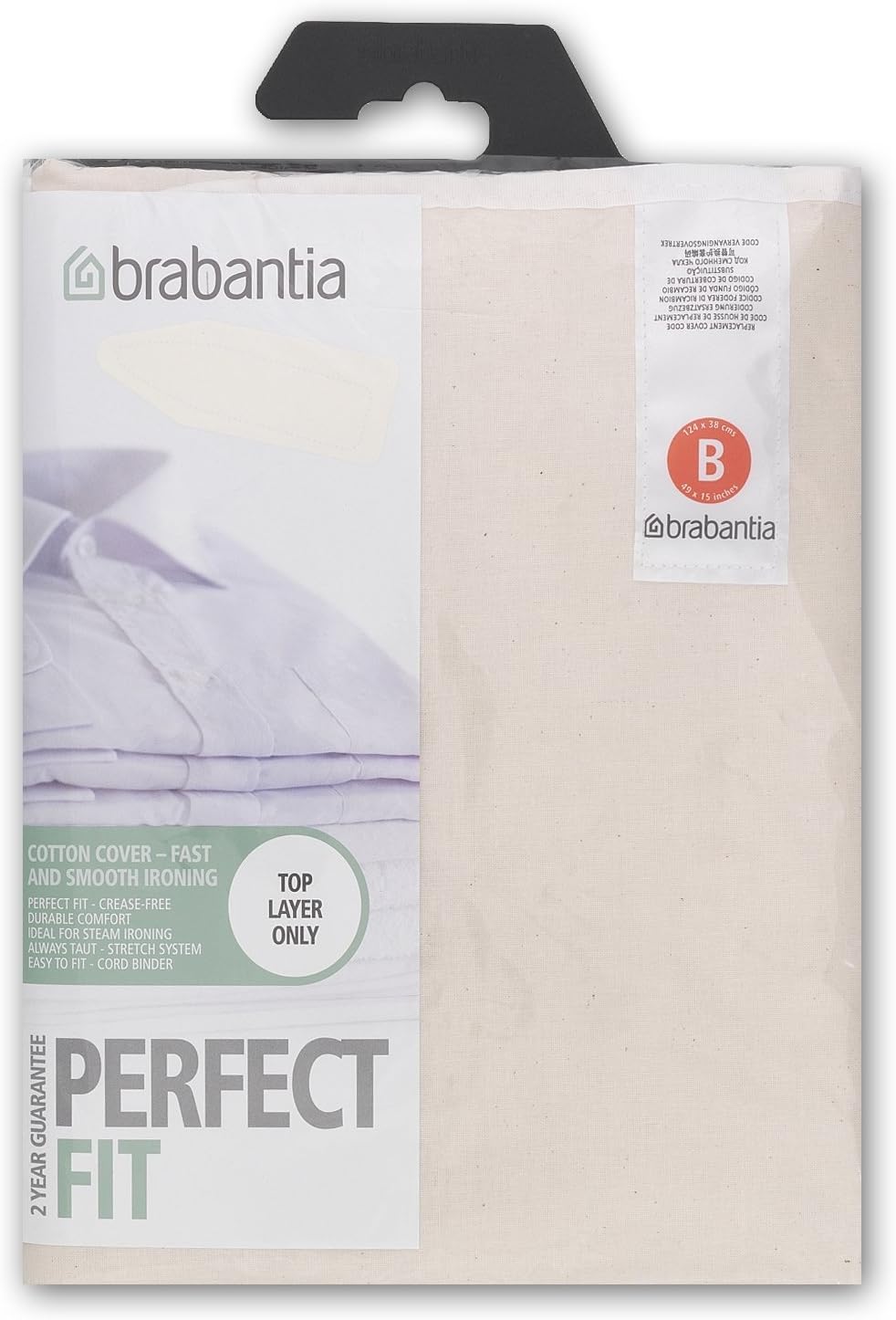 Brabantia 216800 Metallised Silver Ironing Board Cover With 2 Mm Foam, L 110 X W 30 Cm, Size A