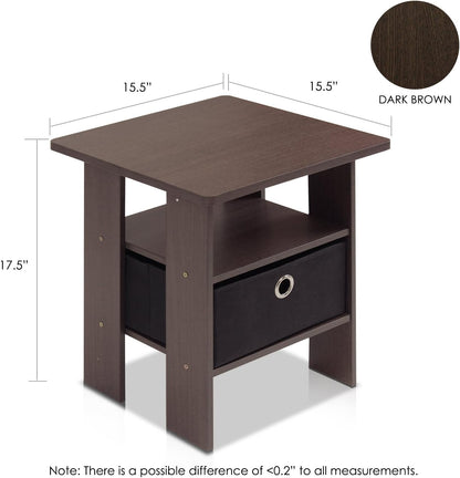 Furinno Andrey End Table/Side Table/Night Stand/Bedside Table with Bin Drawer, Dark Walnut, Andrey, 11157DWN, 1 Pack