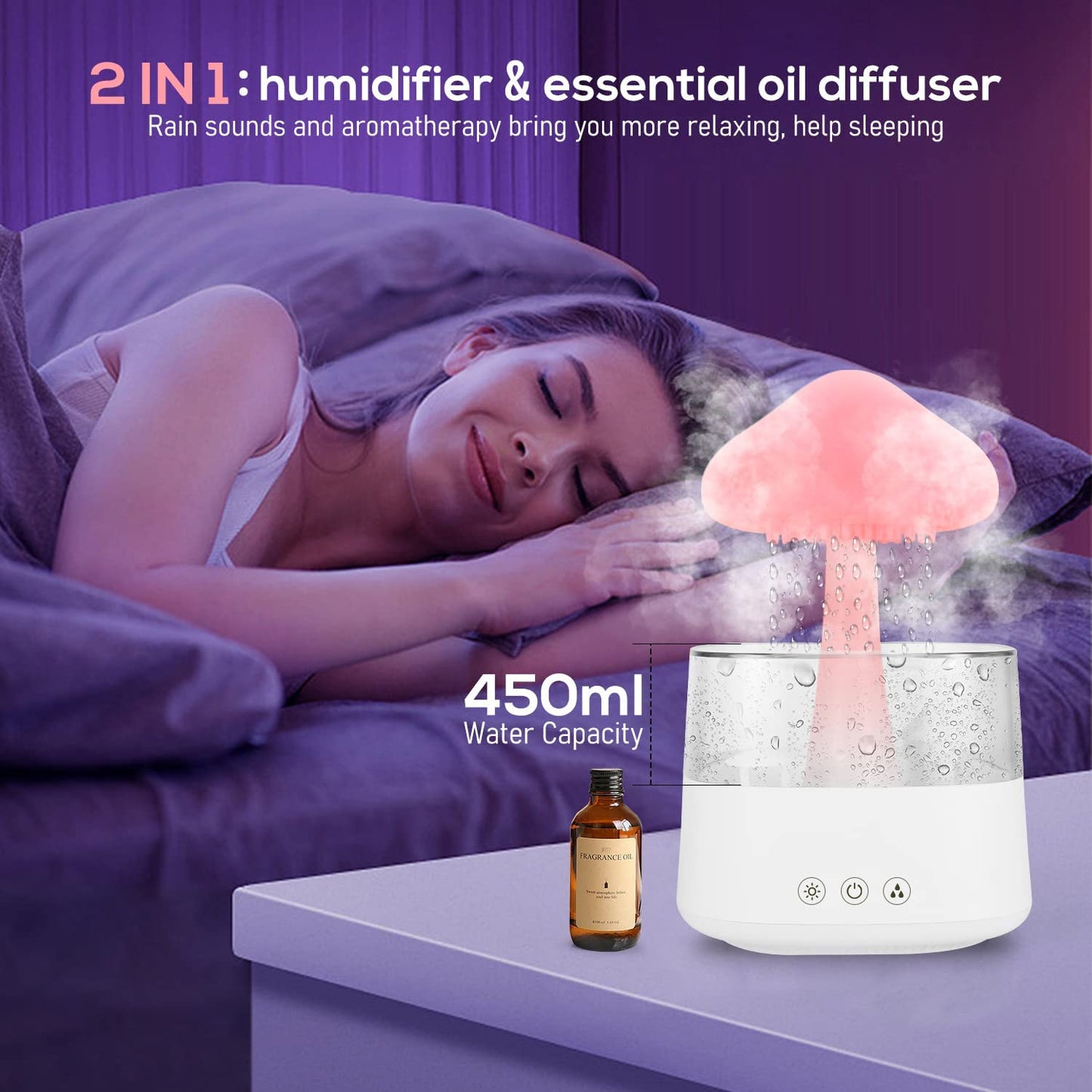 Tiokkss Humidifier Oil Fragrance Diffuser Bluetooth Speaker 5.0, 500ML Aromatherapy Diffusers for Aroma Essential Oils Large Room Bedroom Office Home 14 Colors Night Light with Remote, 4 Timers