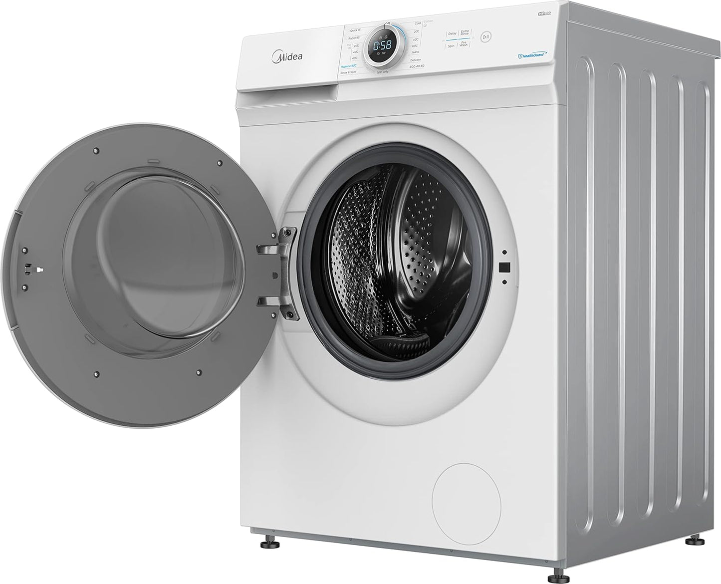 Midea 7KG Front Load Washing Machine with Lunar Dial, 5 Star Rating, 1200 RPM, 15 Programs, Fully Automatic Washer, Digital LED Display, Child Lock, 90° Hygiene, Mute Function, White - MF100W70W