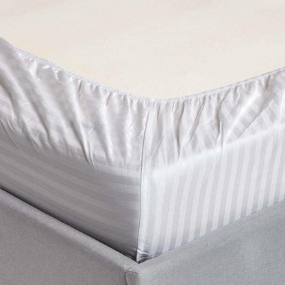 Sleep Well Microfiber Stripe Fitted Sheet with 2 Pillowcase Set - 150x200+17cm (White)