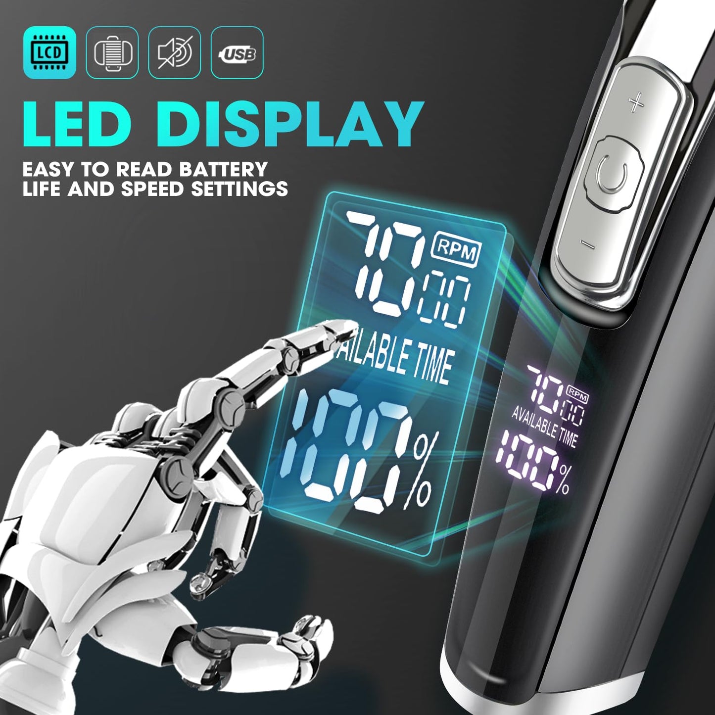 DSP® Hair Trimmer with LED Display - Wireless T Trimmer, Barber Trimmer - All in One Kit, Waterproof - for Barbers and Men