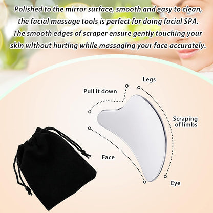 Nuanchu Stainless Steel Gua Sha Tool Facial Gua Sha Tool Tighten Skin Care Tools Massage Beauty Tool for Body Eyes Neck Massager with Travel Pouch (Heart model)