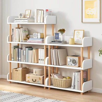 U-HOOME 4-Tier Open Bookshelf -Freestanding Bookcase,Book Shelf Book Rack,Wood Storage Shelves Display Stand with Top Edge and Solid Wood Frame for Living Room,Home Office,Storage Cabinet