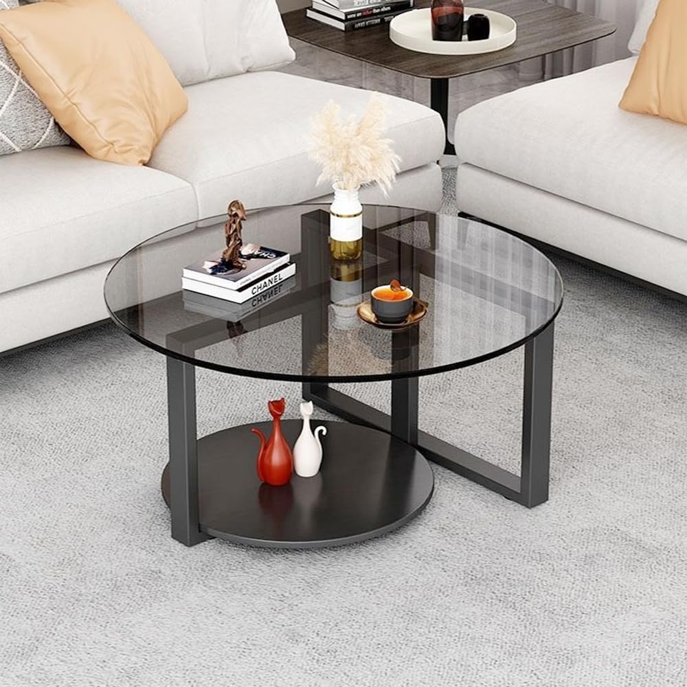 Kutis Stylish Mid Century Luxury Round Edges Tempered Glass and Premium Metal Coffee Table, Side Table for Bedroom Offices, Leisure Area 80 x 45cm