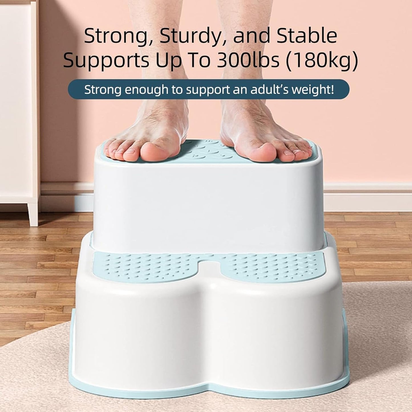 U-HOOME 2 in 1 Step Stools for Kids and Adults, Toddler Step Stool for Toilet Potty Training, Detachable Potty Stools with ABC and Handles, Anti-Slip Stackable Double Up Two Foot Step Stool (Blue)