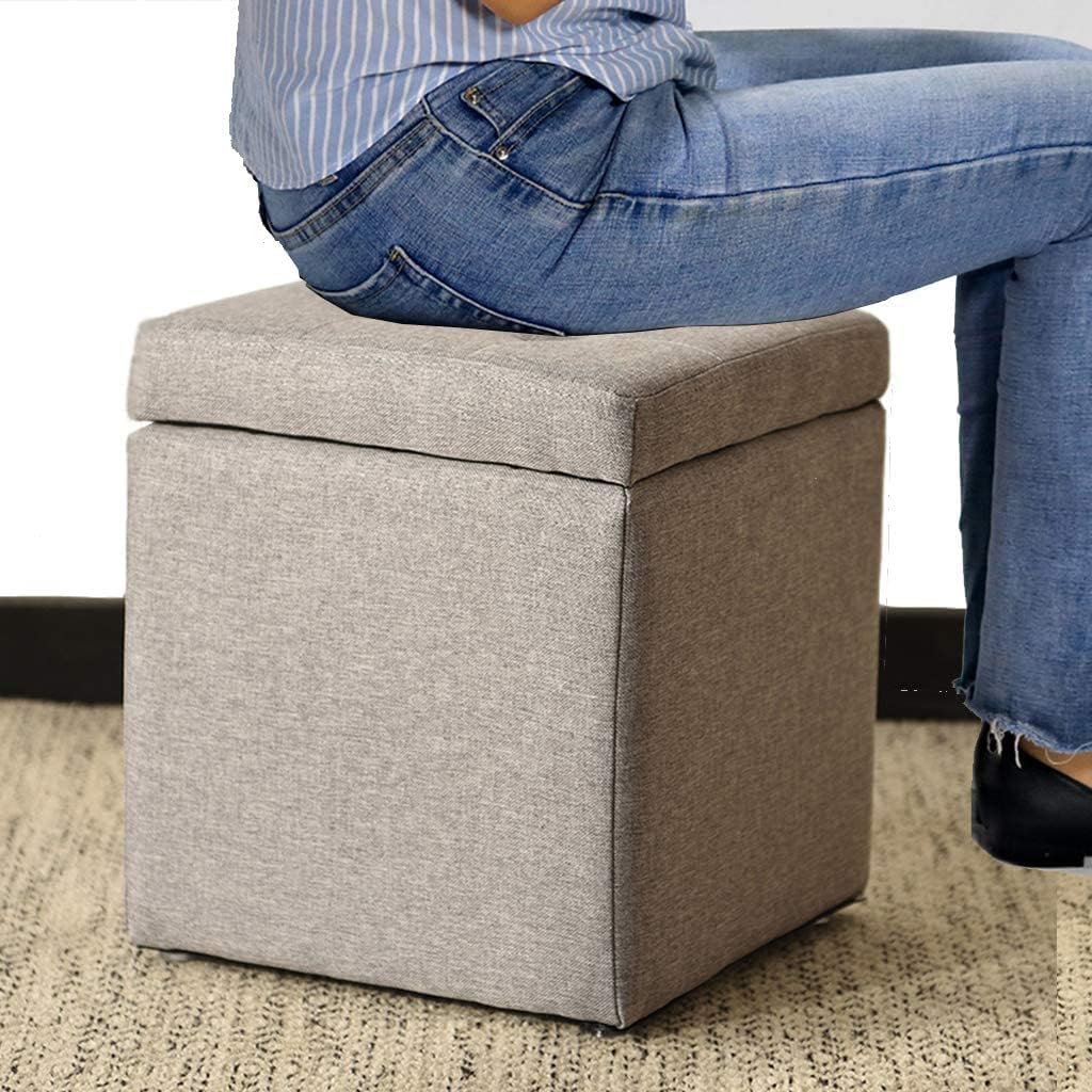 LINGWEI Ottoman Stoage Stool Storage Box Storage Ottoman Bench Shoe Change Stool Great Toy Storage Box with Lid Storage Ottoman Cube Footrest Step Stool Padded Seat For Home Living room (Blue)