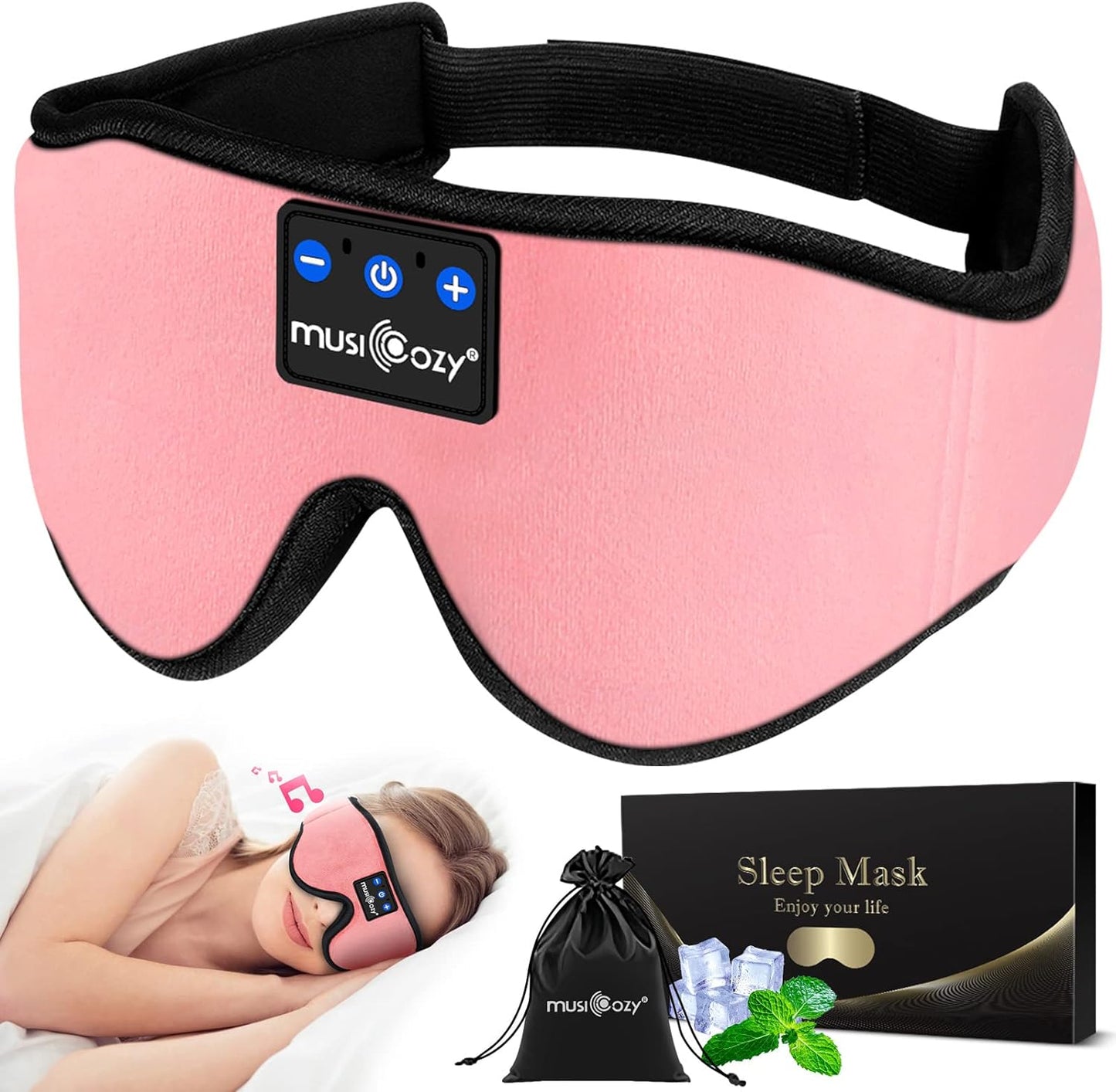 MUSICOZY Sleep Headphones Bluetooth Sleep Mask 3D Wireless Music Sleeping Headphones Headband Eye Mask Sleep Earbuds for Side Sleepers Mom Men Women with Speakers Cool Tech Gadgets Gifts