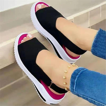 WEDFGX New Women Sandals Soft Stitching Ladies Sandals Comfortable Flat Sandals Women Open Toe Beach Shoes Woman Footwear, Black