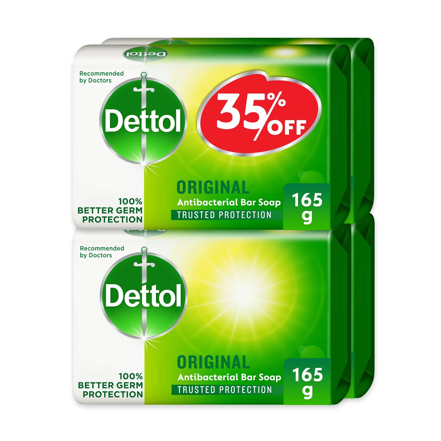 Dettol Original Anti-Bacterial Bathing Soap Bar for effective Germ Protection & Personal Hygiene, Protects against 100 illness causing germs, Pine Fragrance, 165g, Pack of 4