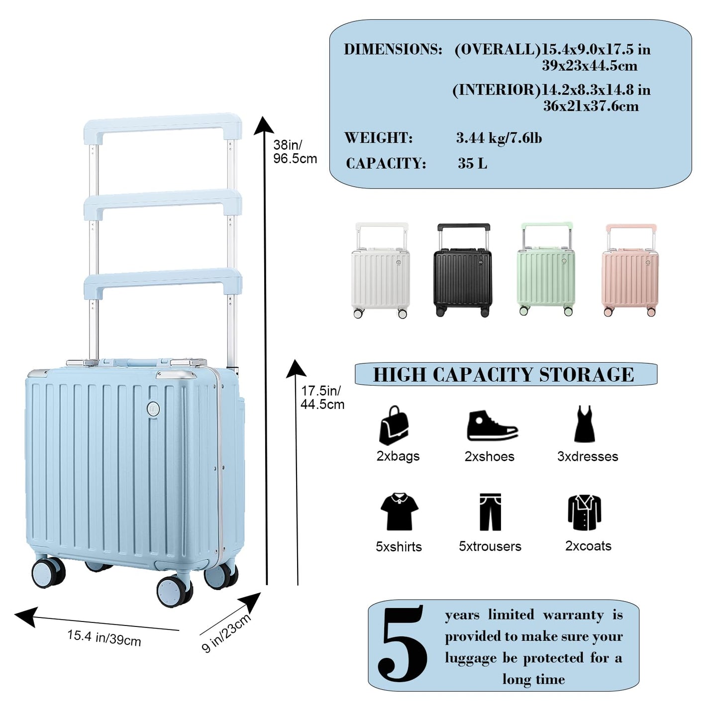 Somago Carry-On Luggage 18-Inch Hardside Spinner Lightweight Suitcase with TSA Lock, White, carry-on 18-inch, Hardside Luggage With Spinner Wheels