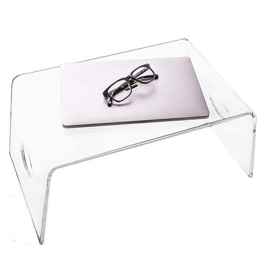 Acrylic Bed Tray with handles (21” x 12” x 9”) - Clear Laptop Stand for Home Office, Lightweight Portable Lap Desk for Eating, Reading or Writing, Mobile Table for Bed & Couch/Sofa