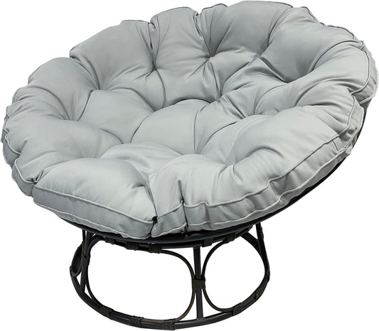 Maple Home Accent Papasan Chair Round Rattan Padded Seat Egg Shape Metal Frame Thick Cushioned Seating Weather Resitant Outdoor Garden Patio Balcony Living Room Furniture (Grey)