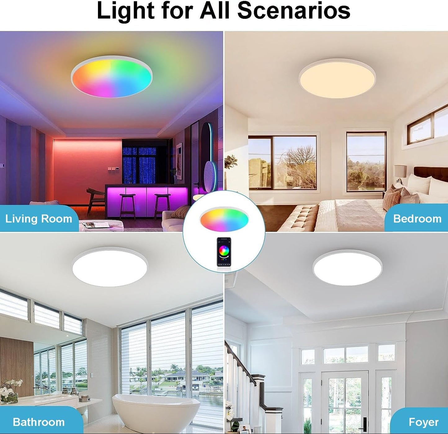 Redare Alexa Smart Ceiling Light,RGB Wifi Ceiling Light,30cm 24W Dimmable LED Flush Mount Ceiling Light Compatible with Alexa Google Home,Color Changing Ceiling Lamp for Bedroom,Kitchen (WiFi, White)