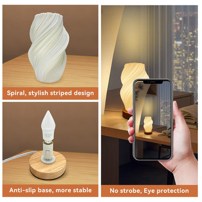 Zenply Dimmable Small Table Lamp for Living Room, 3D-Printing Novelty Spiral Striped Shade Small Mini Night Light Lamp, Bedside Lamp for Bedroom Nightstand Small Space Kids Room Office Dorm