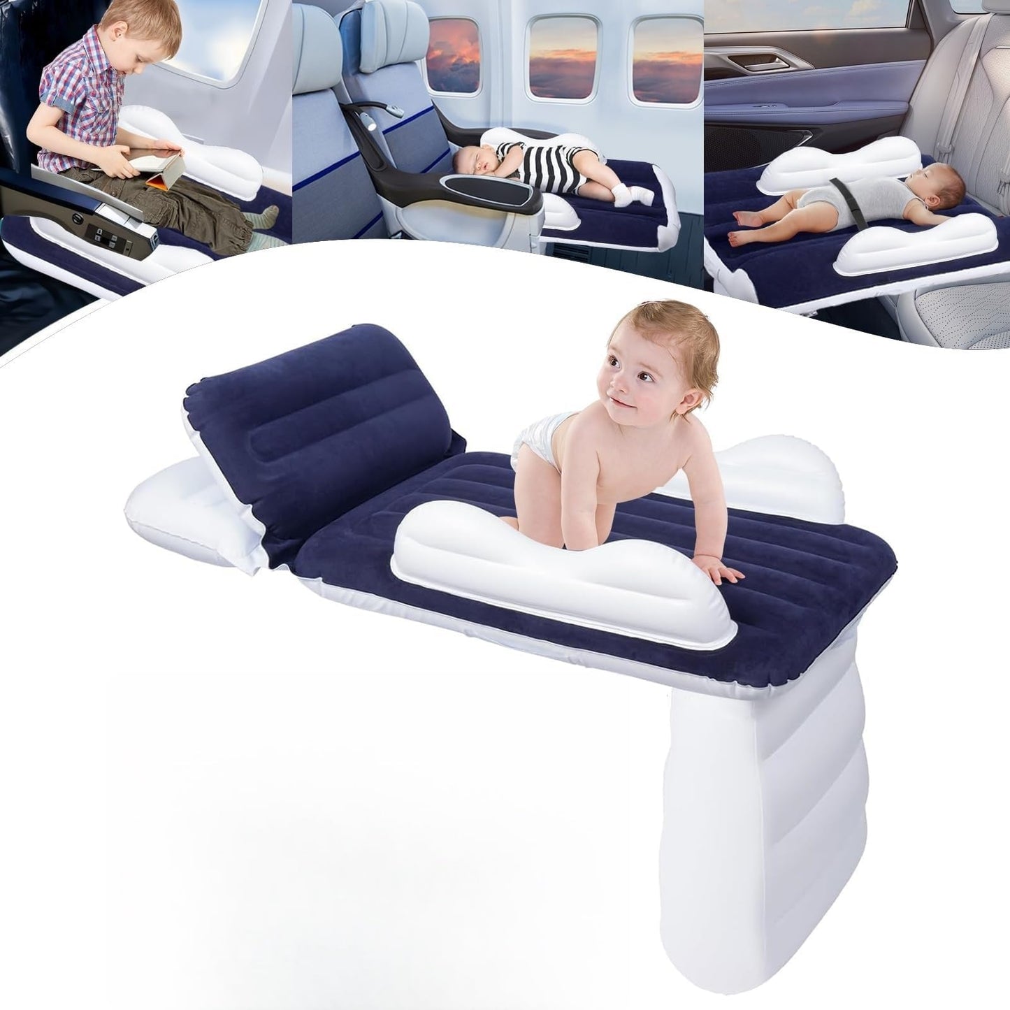 THE WHITE SHOP Inflatable Kid Airplane Bed,Airplane Travel Beds Kids 3-5 Years,Car Car Inflatable Bed Airplane Travel Bed High Speed Rail Portable Inflatable Bed