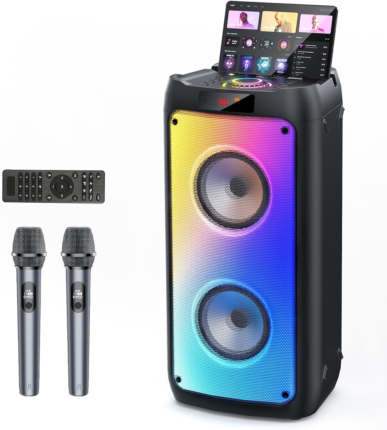 JYX Karaoke Machine with 2 Wireless Microphones, Portable Bluetooth Speaker for Adults & Kids, Big Party PA System with Disco Lights for Gatherings, The Best Gifts for Family