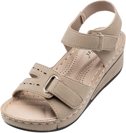 الصنادل الصيفية النساء عارضة Womens Casual Sandals Hook Loop Fastener Strap Wedge Comfortable Wedges Causal Fashion Beach Summer Sandals Shoes Comfort Wedding Wide Width Platform Sandals