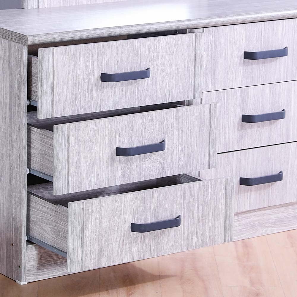 Danube Home Raymond Dresser With Mirror and 6 Drawers | Durable Vanity Table | Dressing Makeup Desk With Storage| Modern Design Bedroom Furnitures L120xW43xH182cm - Grey Oak