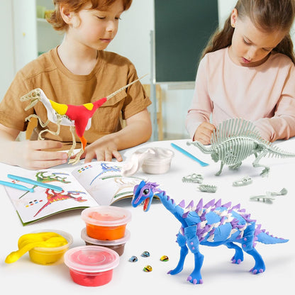 4USTORE Dinosaur Craft Kit for Kids, Make Your Own Flower Bouquet with Air Dry Clay, Arrange Clay Flowers & Create Personalized Art, Great Gifts for Girls