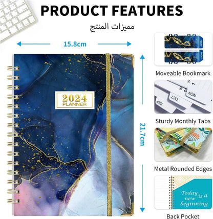 KSNOW 2024 Weekly and Monthly Planner, Runs from January 2024 to December 2024, Life Planner to Hit Your Goals & Live Happier, 12 Months Yearly Agenda Productivity for Women & Men, A5 (Blue)